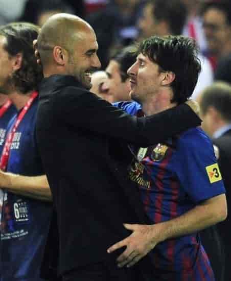 Pep Guardiola and Lionel Messi